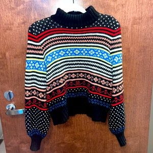 American Eagle Vintage Retro Look Colorful Knit Oversized Balloon Sleeve Sweater